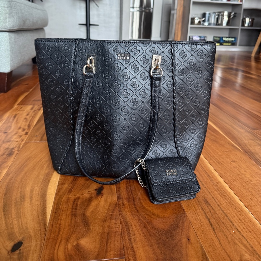 GUESS Black Logo Tote Bag + Mini Pouch/Wallet
